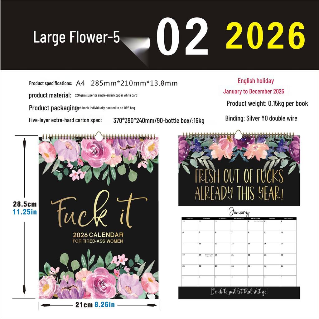 2026 English Wall Calendar - New Styles with Countdown Feature, Various Designs Available