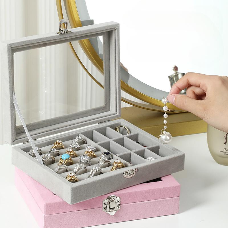 Deluxe Glass Window Jewelry Box with Velvet Interior for Earrings Rings and Bracelets