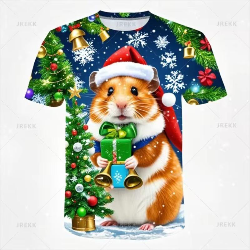 Roztomilé zvíře 3D křeček Tričko s digitálním potiskem Veselé Vánoce Trička se vzorem Circetidae Dámské