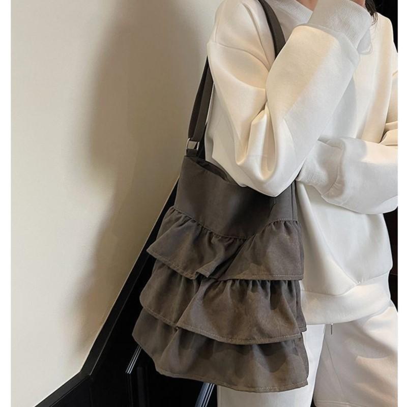 JIAERDI Korean Style Ruffle Y2k Crossbody Bags Women High Street Canvas Casual Shoulder Bags Ladies Large Capacity Handbag 2025
