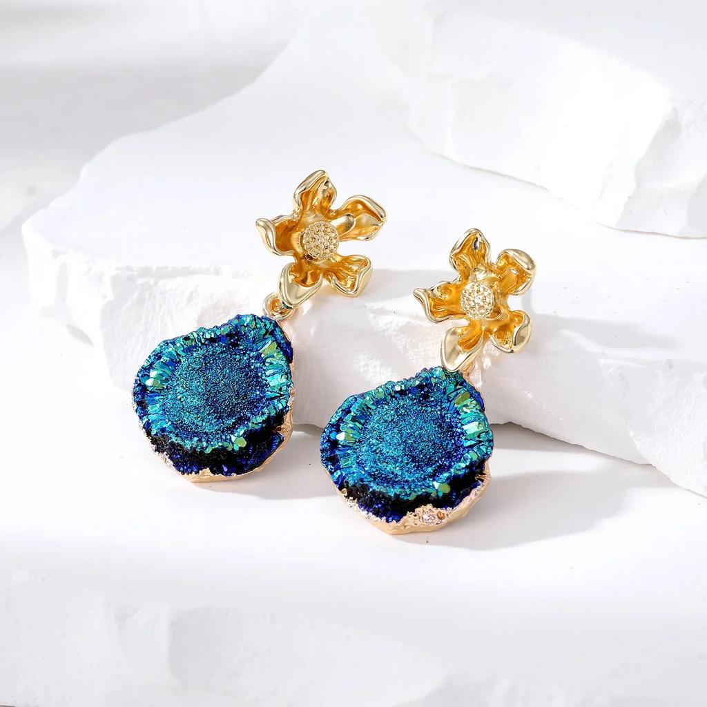 Green Enamel Resin Geometric Large Dangle Earrings For Women Exaggerated Natural Stone Drop Party Jewelry