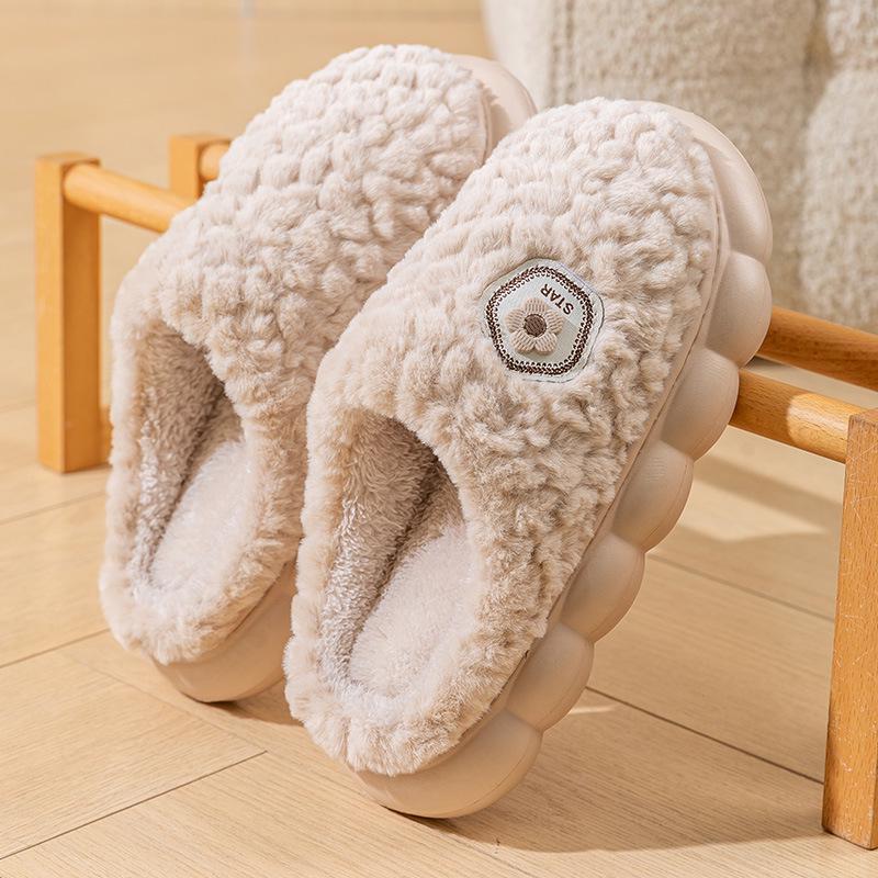 Pánské a dámské teplé, protiskluzové, plyšové bavlněné pantofle se silnou podrážkou na podzim/zimu