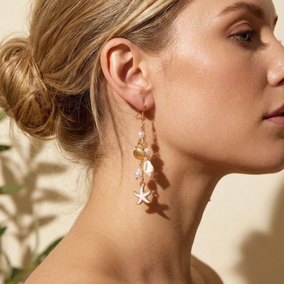 Bohemia Long Tassel Earrings for Women Gold Color Starfish Shell Pearl Drop Earring Summer Beach Vacation Jewelry Accessories