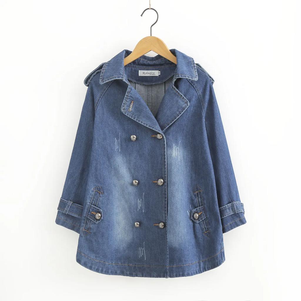 Women Denim Cape Coat Female Jacket Autumn Double Breasted Jackets Lady Windbreaker