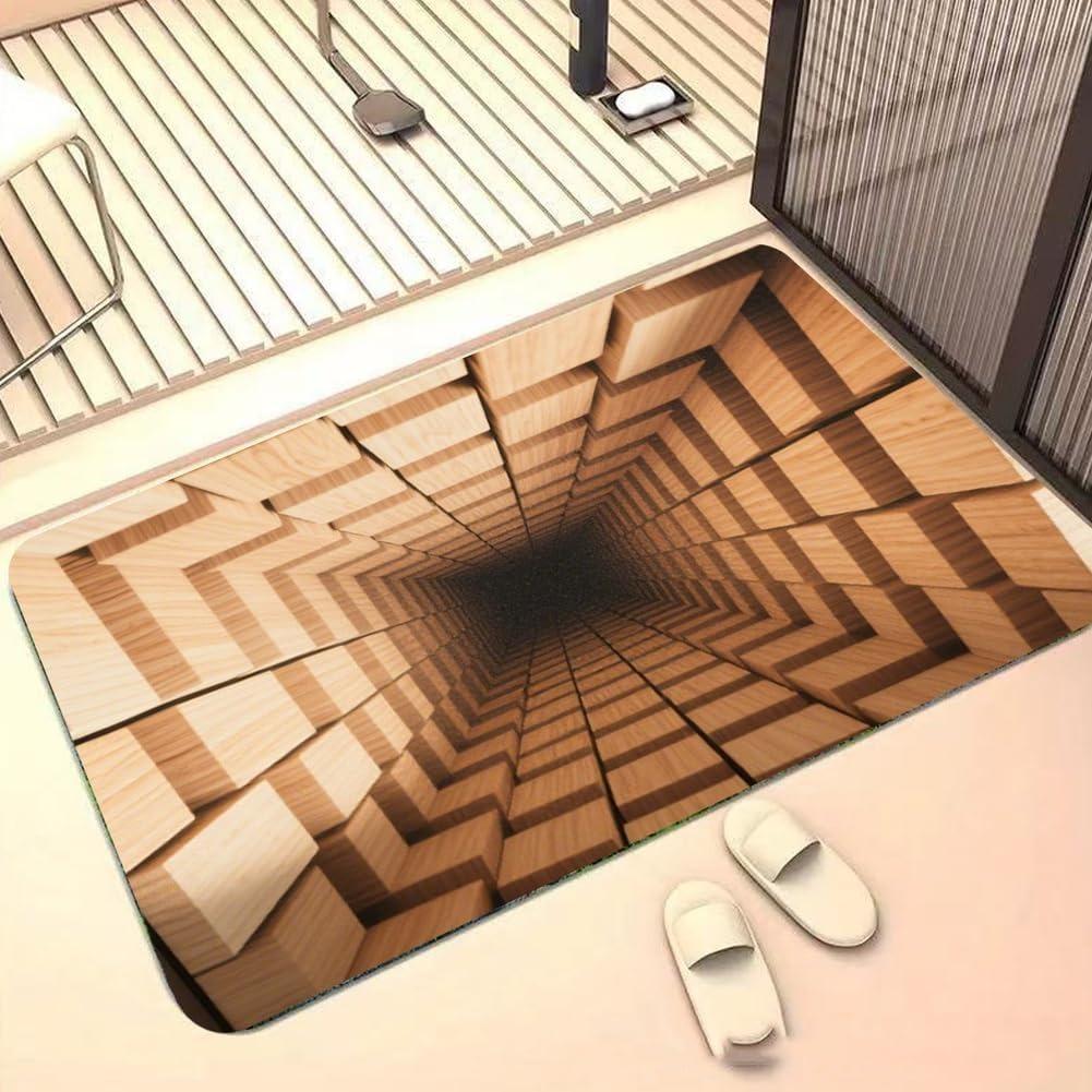 2D-Druck Fußmatte Steinbrunnen Höhle Design Willkommens-Eingangsmatte Weich Rutschfest Visuelle Illusion Lustiger Türvorleger Teppich