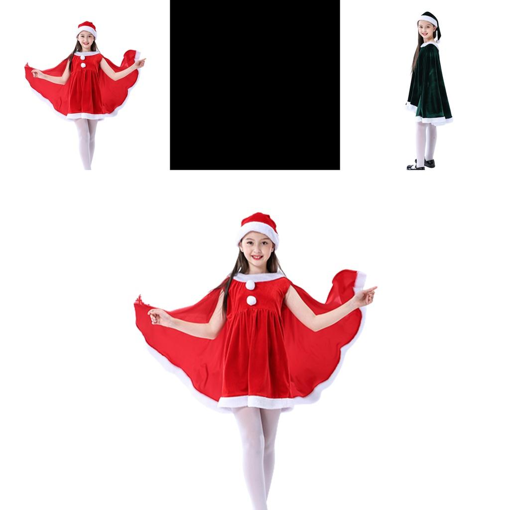 Чарівний Різдвяний Оксамитовий Костюм для Маленьких Дівчаток з Плащем-Накидкою Санта Клаус Ельф