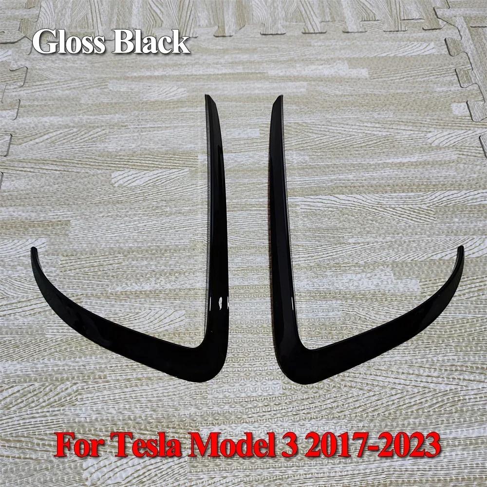 2Pcs Car Front Fog Light Cover For Tesla Model 3 Y 2017-2024 Lamps Blade Trim Spoiler Wind Knife Bumper Gloss Black ABS Tuning