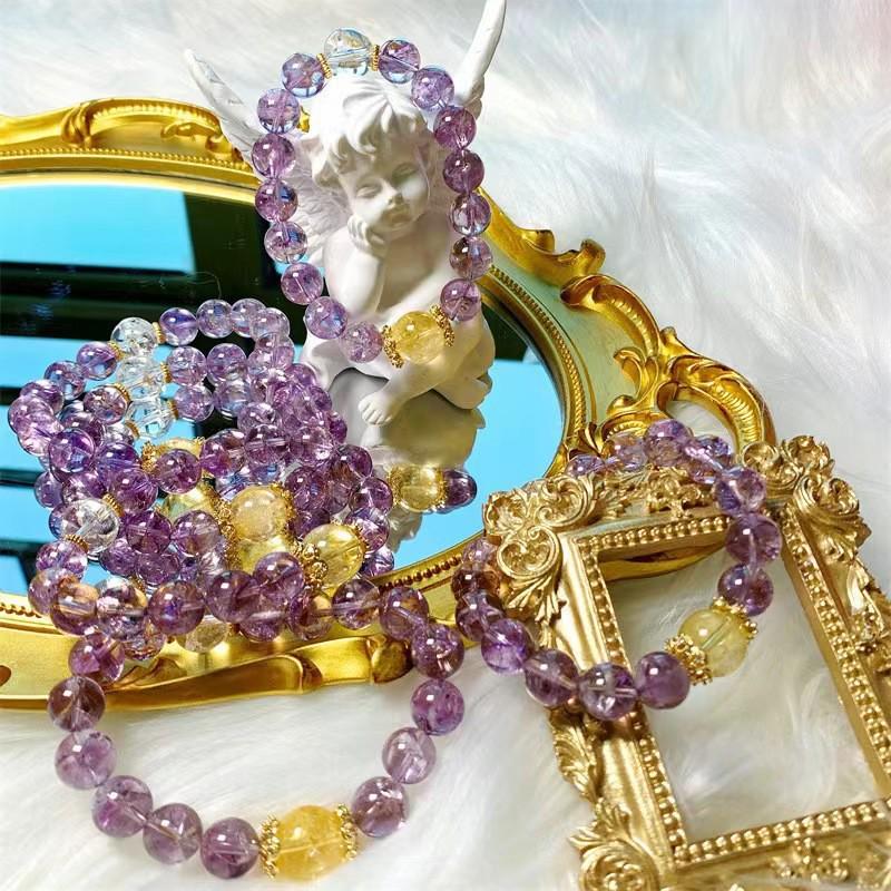 Natural Brazilian Purple Agate & Amethyst Bracelet with Glitter Effect