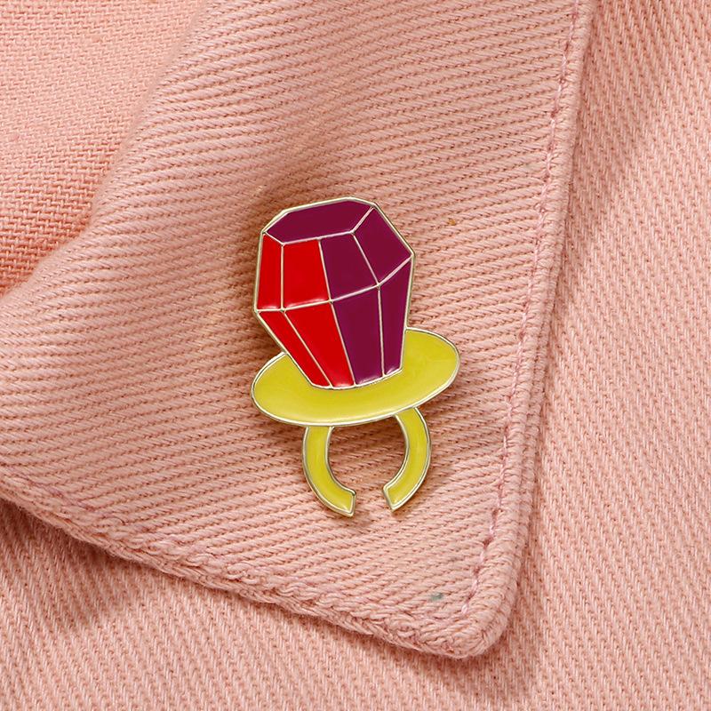 Cartoon diamond ring dripping brooch geometric polygon diamond shape cute clothes decorative spike