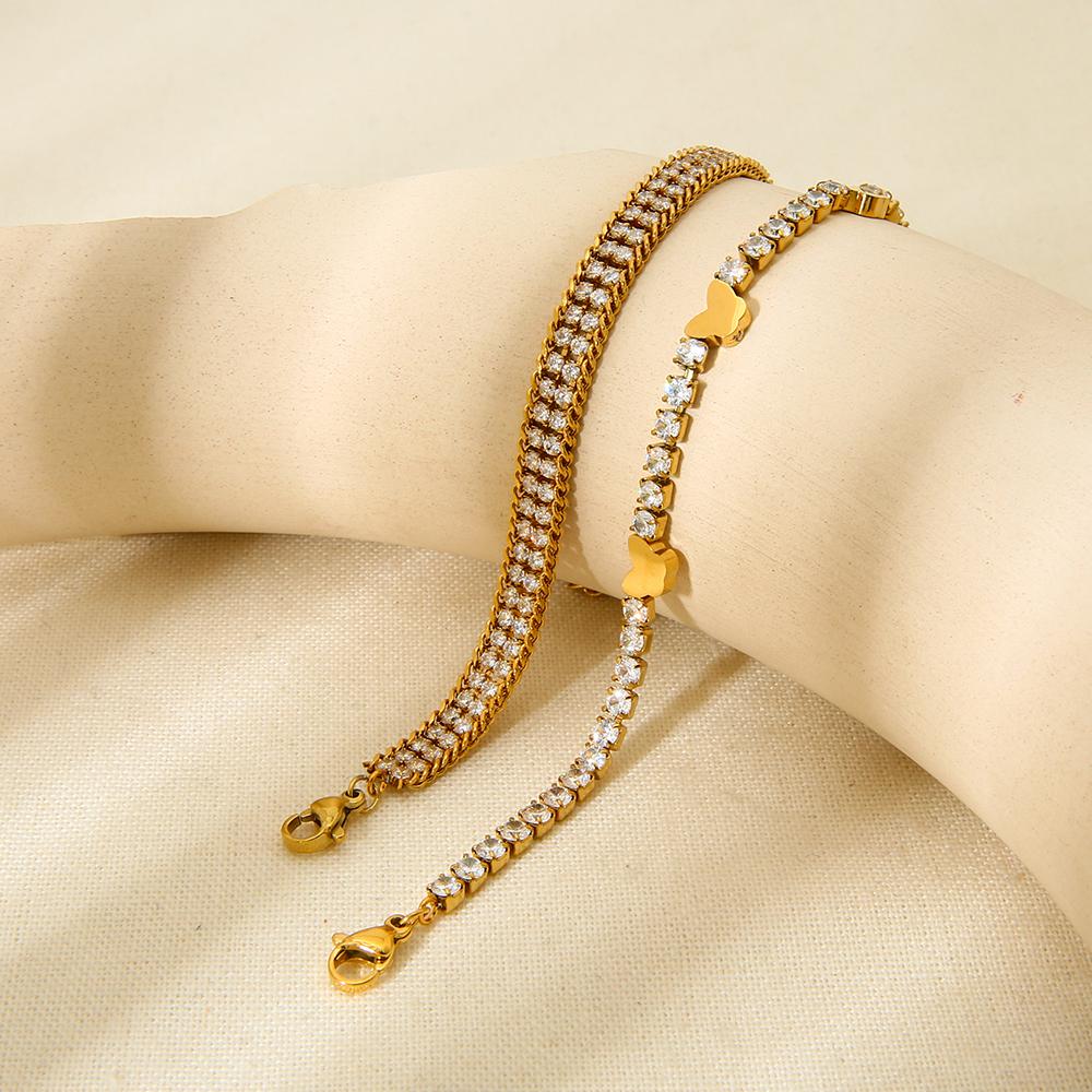 Luxury Jewelry 18K Gold Plated Stainless Steel Butterfly Bracelet butterfly Full Cubic Zirconia Tennis Chain Bracelet for Women