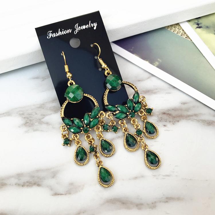Vintage court gem set earrings long temperament bohemian earrings niche earrings women