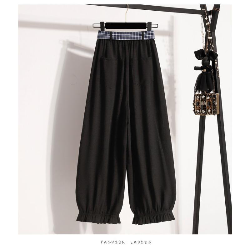 DIMANAF 2026 Plus Size Summer Women Pants Cotton Thin Elastic Waist Oversize Fashion Lady Casual Long Pants Solid Black