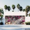 Arazzo Muro di Pietra Mediterraneo, Tessuto di Sfondo con Fiori di Bougainvillea Rosa, Decorazione per la Stanza