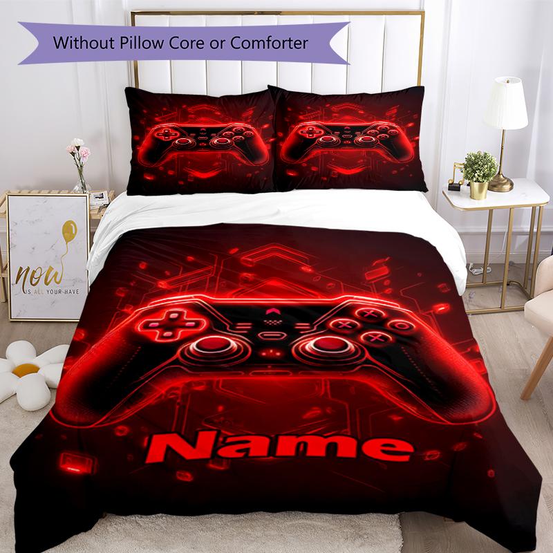 3pcs Custom Name Game Controller Bedding Set Duvet Cover Closure Includes 1 Duvet Cover & 2 Pillowcases, Soft and Comfortable for All Seasons.