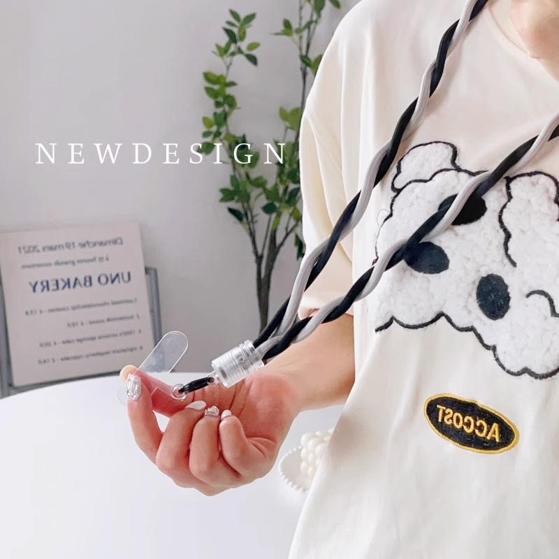 110cm Phone Lanyard Dual Color Twisted Mobile Phone Neck Strap with Clear Tether Tab