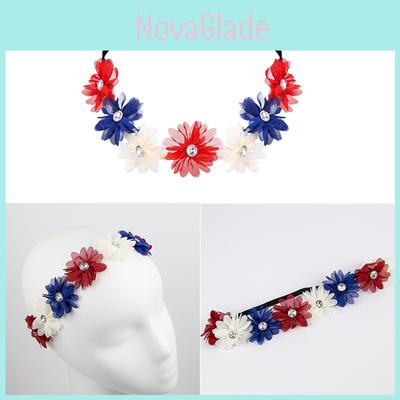 Red White Blue Crystal Flower Crown Headband For Queens Jubilee Costume