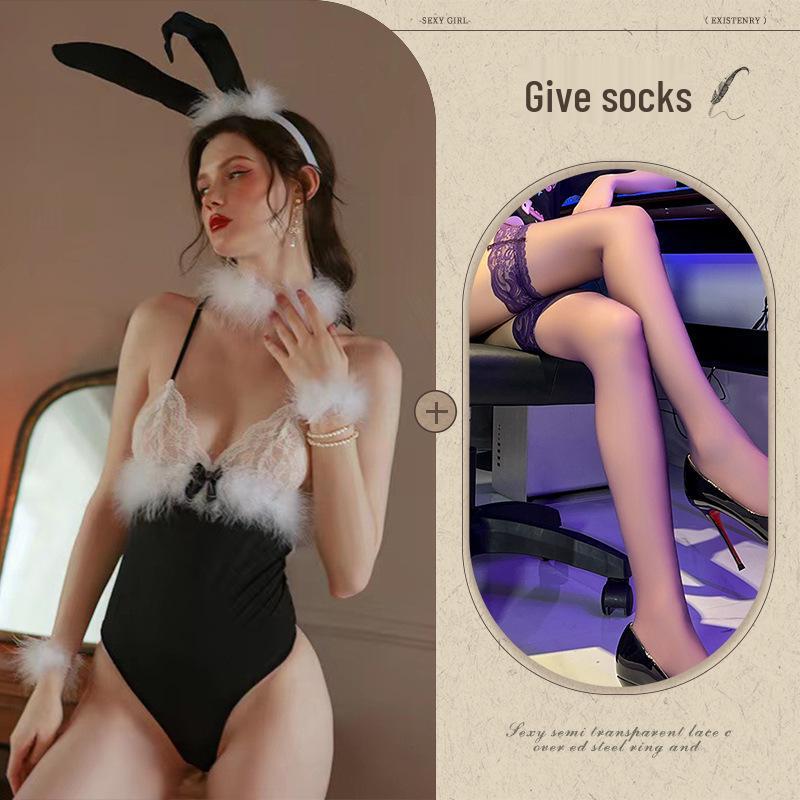 Night Fire Sexy Bunny Lingerie: Verführung Einteiler mit offenem Schritt