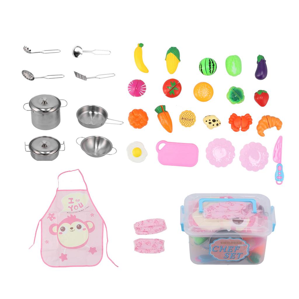 Kids Kitchen Pretend Play Toys Stainless Steel Play Cookware Cooking Utensils Set