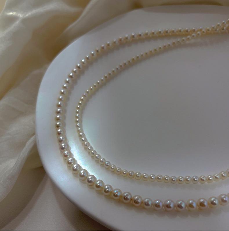 Náhrdelník z mincovního stříbra S925 s perlou Shijia a dětskými korálky - Vynikající kulatý lesk, Retro jemný choker pro ženy