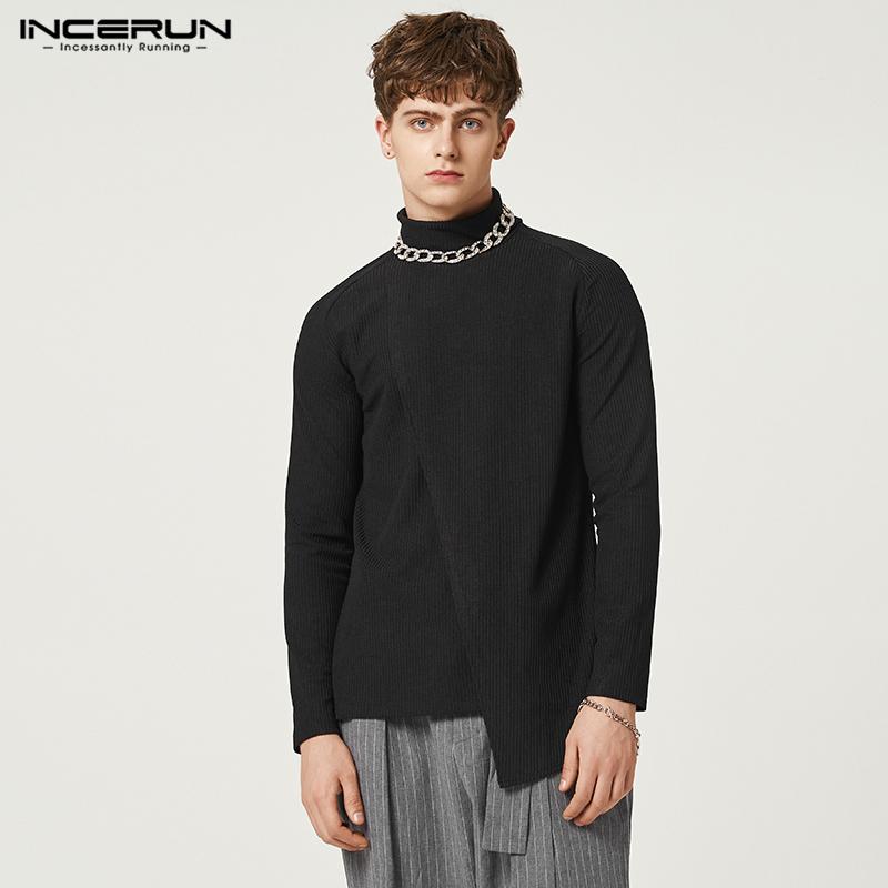 

INCERUN осенне-зимние мужские однотонные топы с высоким воротником нерегулярной формы