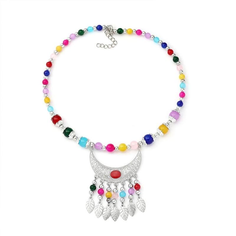 1PC Long Chain Ethnic Style Hair Jewelry Headpieces Forehead Dancing For Women Leaf Tassel Necklace Bohemia Headwear