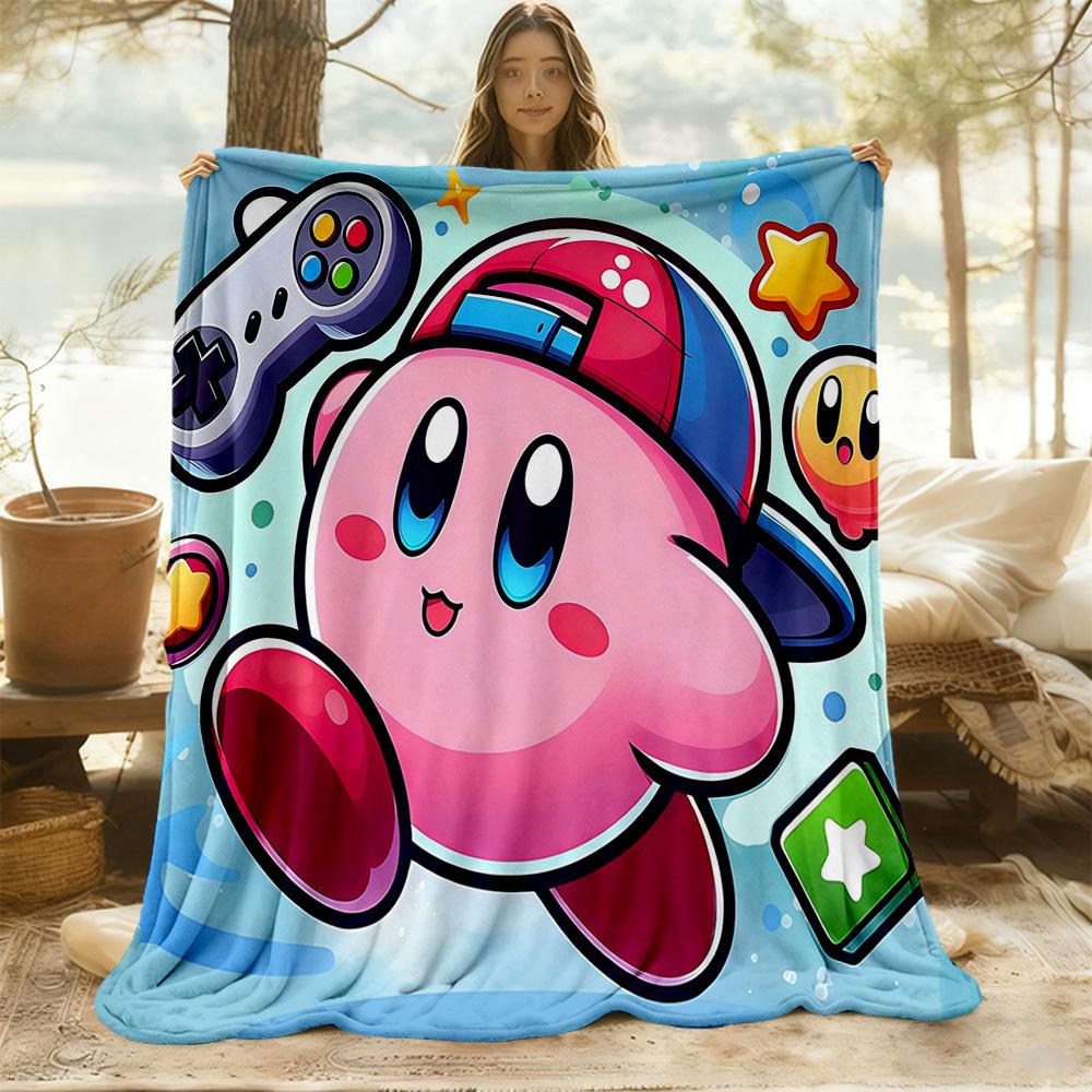 1pc Gaming Kirby All-Season Comfort, Outdoor Flannel Blanket - Soft, Warm & Cozy for Naps, Camping & Travel 060