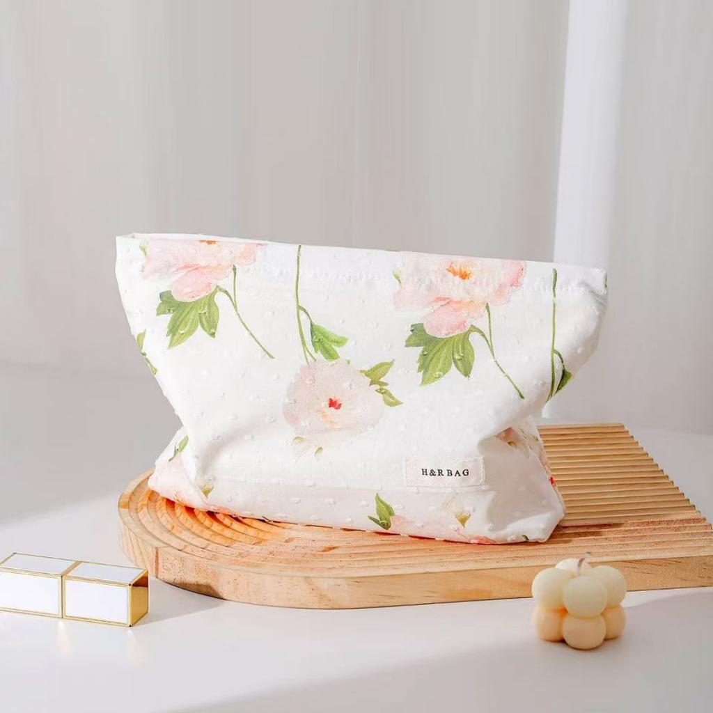 Tragbare Kosmetiktasche Stoff Baumwolle Floral Kosmetiktasche Stoff Clutch Raffinierte Kosmetik Aufbewahrungstasche Für Reisetasche Organizer