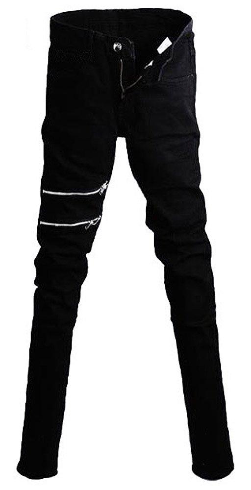 [SGL Collection] Men s Denim Pants, Double Zip Design, Skinny Slim Fit Long Pants, Black, Men s Jeans, Casual, Street, Visual, Bottoms, Stylish, Clean