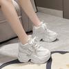 2025 New Chunky Leather Women's Sneakers Solid Color Internal Increase Casual White Ladies Shoes Platform Trainer Jogging Shoe