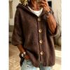 Women Gray Hooded Button Down Loose Chunky Knit Cardigan Long Sleeve Casual Sweater Coat