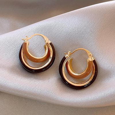 Vintage C-shaped Maillard Contrasting Ear Buckles Fashion French Court Style Earrings Vintage Antique Earrings