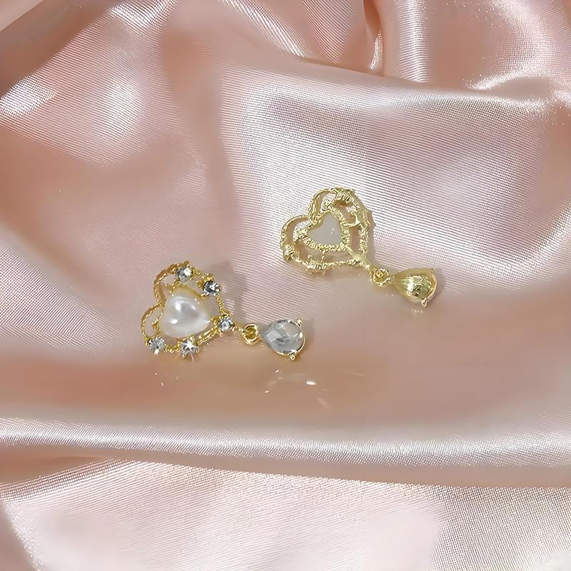1 Pair Pearl Drop Earrings Trendy Shiny Rhinestone Gold Color Tassel Dangle Earrings For Women Party Jewelry Accessories Gift