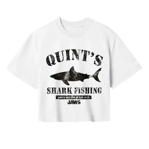 Jaws Womens/Ladies Quints Shark Fishing Crop T-Shirt