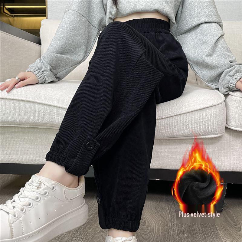 2025 Autumn Winter Plus Size Corduroy Harem Joggers: Comfortable Carrot Casual Sweatpants for Women