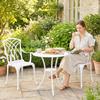 3 Pieces Garden Bistro Set, Cast Aluminium Outdoor Dining Set with 2 Chairs and Round Table with Parasol Hole, White