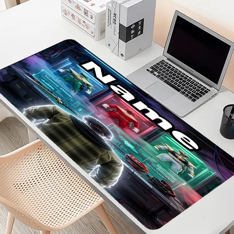 Custom Name Personalized Mighty Morphin Power Rangers Pattern Mousepad, Laptop PC Desk Mat, Decorative Desk Mat for Home Keyboard Pad Gift