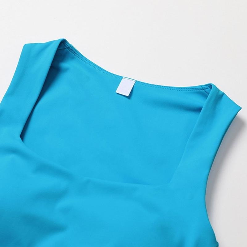 Longline Sports Bras for Women Square Neck Workout Tank Tops with Built In Bra Yoga Padded Crop Top Yoga Clothing Gifts