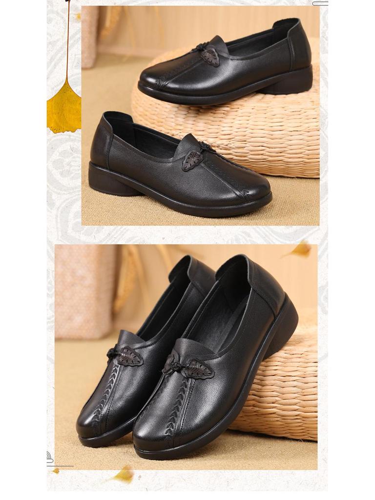 Damen-Slipper aus echtem Leder, niedrig geschnitten - Bequem, rutschfest, Übergröße, Herbststil, weiche Sohle, Mama-Design. Modell 801320.