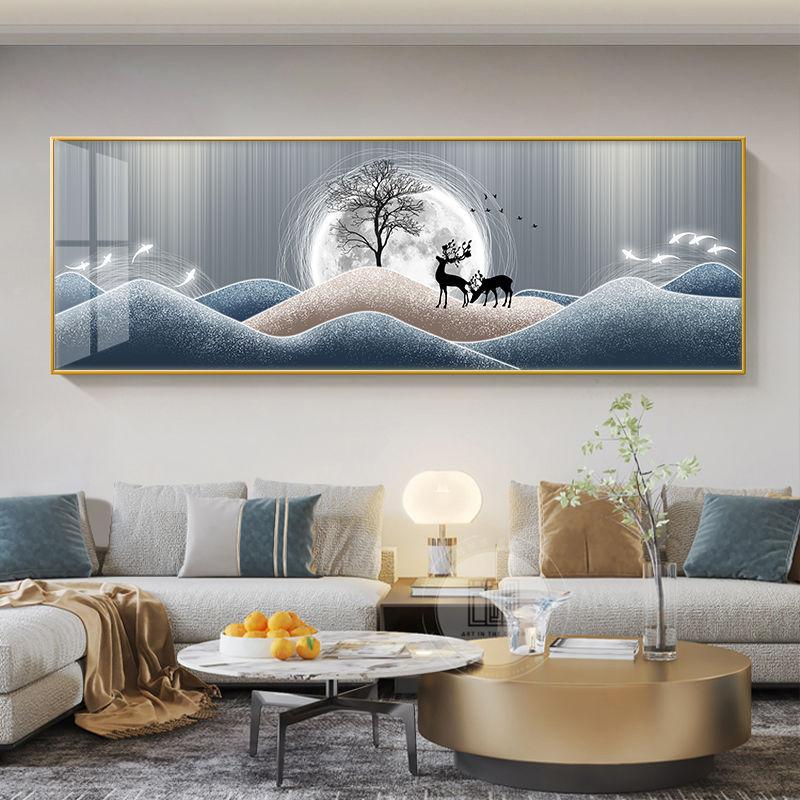 Chinese Style Golden Leaves Deer Canvas Painting Feathers Wall Art Feng Shui Mountain Posters and Prints Living Room No Frame