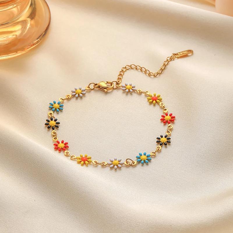 Stainless Steel Daisy Flower Bracelet Necklace for Women Girl Candy Color Sunflower Waterproof Non Fading Jewelry