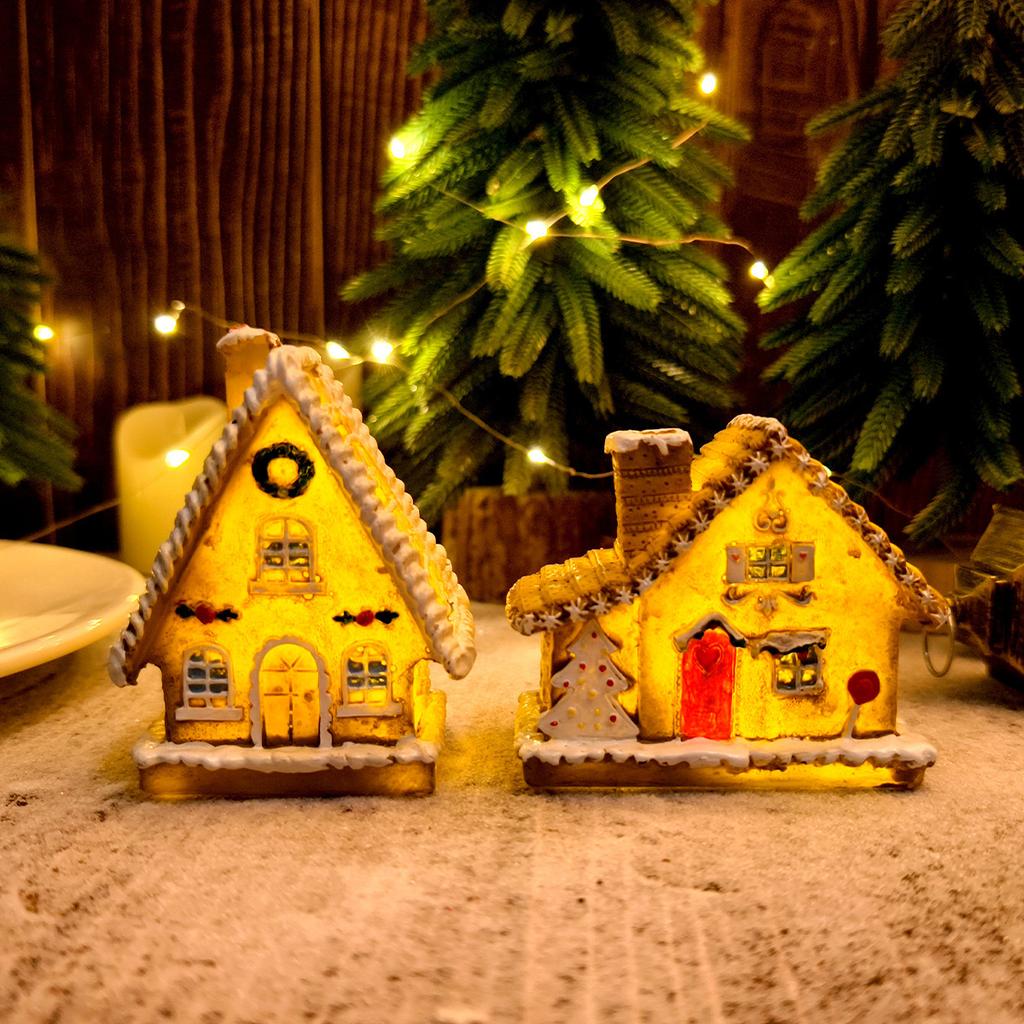 Christmas Resin Small Houses Micro-landscape With LED Luminous Houses Christmas House Desktop Ornaments Christmas Decorations