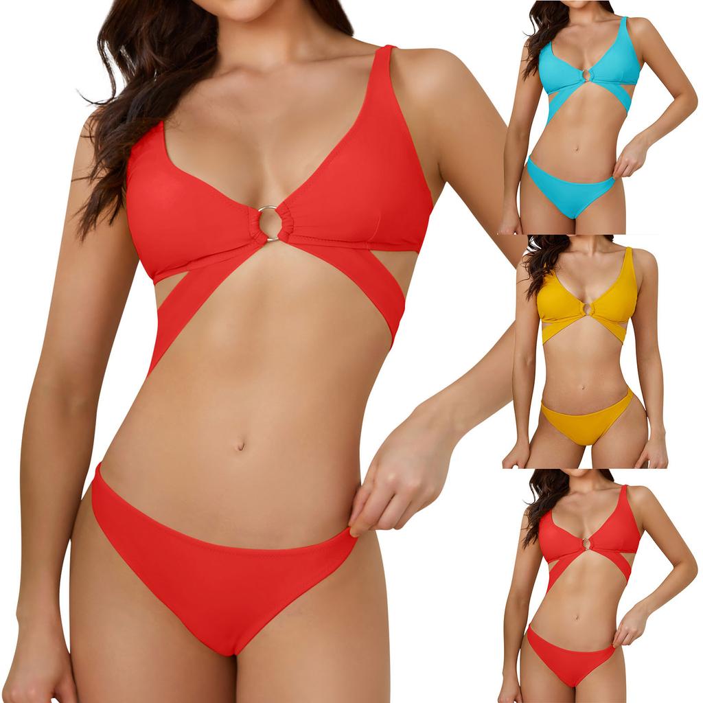 Women's Split Sexy Solid Colour Bikini Fashion With Bra Pad No Steel Bra Swimsuit
