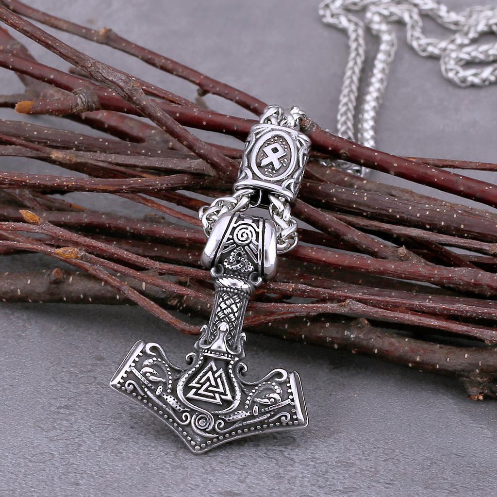 Módní náhrdelník Viking Thor's Hammer Pánské šperky Dárek z nerezové oceli Vintage skandinávský náhrdelník s runovým amuletem