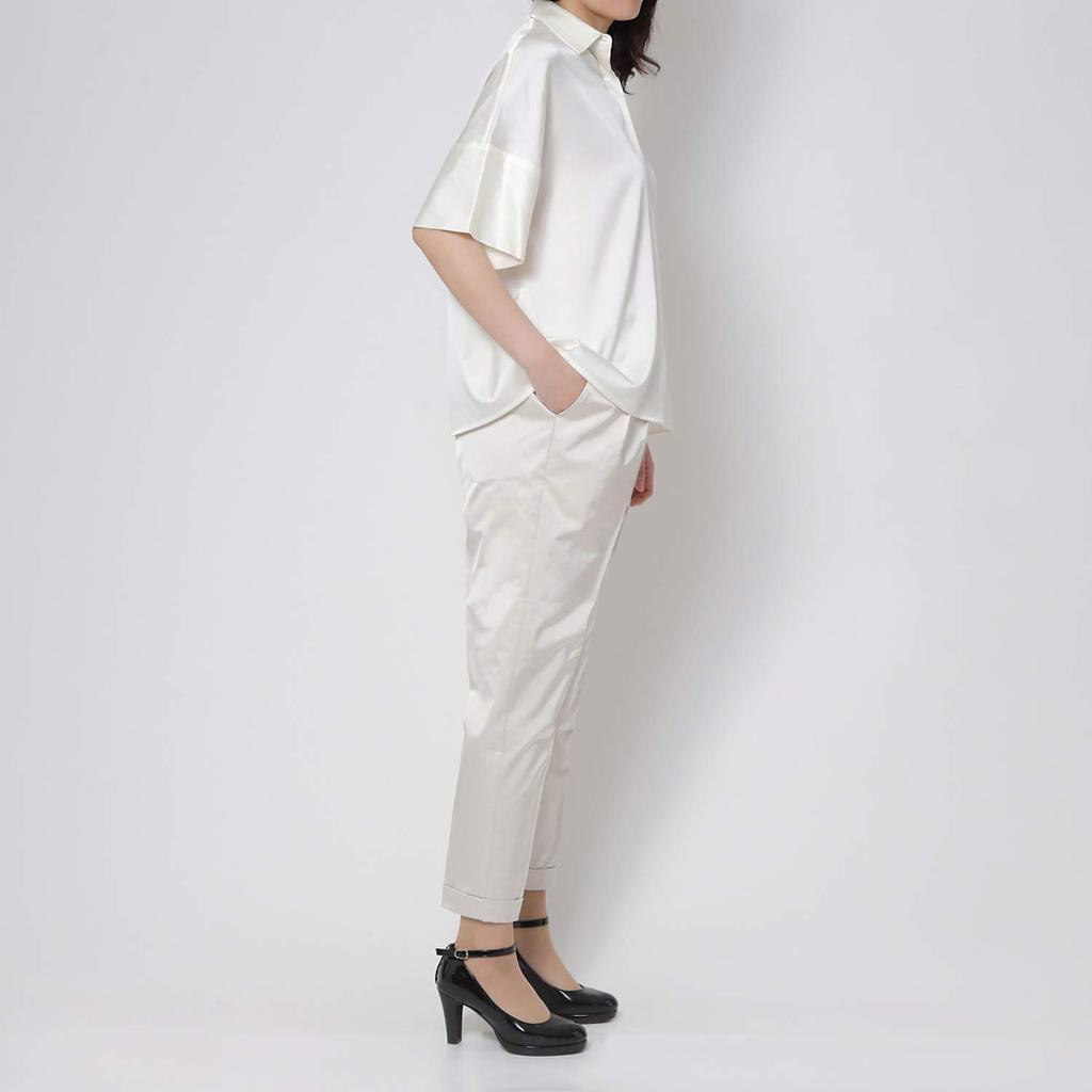 Casual Dull Satin Occasion Champagne Beige SM [Woman Plus] Pants, Shirt-in Pants, Women's,