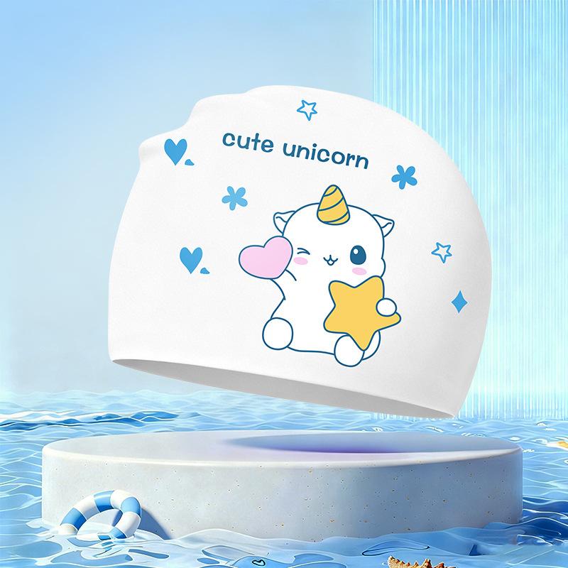 New Children's Cartoon Swimming Cap Cute Dolphin Waterproof Ear Protection Swimming Caps Kids Hot Spring Swimming Equipment