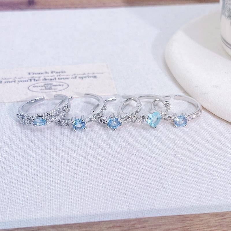 Explosive Sea Blue Zir*****Pen Ring Women'S Light Luxury Exquisite High-End Sense Niche Geometric Stacking Ring