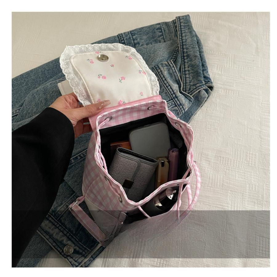 Kawaii Lace Patchwork Backpack for Women Sweet Floral School Rucksack KTB