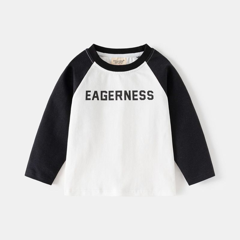Pure Cotton Long Sleeves T-shirt Spring and Autumn Children s Clothing Children s Bottoming Shirt Autumn Clothes Baby Boy s Letter Raglan Sleeve Tops Black Sleeve Letter Long Sleeve T-Shirt 120 cm