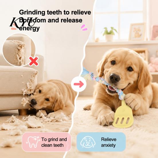 Interactive Knot Pulling Toys Spatula Shaped Dog Chew Toy with Braided Fabric Rope, Puppy Teething Rope for Medium Dogs Toy, Pet Molar Small