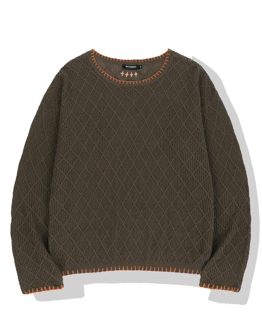 NOT4NERD Distressed Contrast Hand Stitch Knit - Khaki
